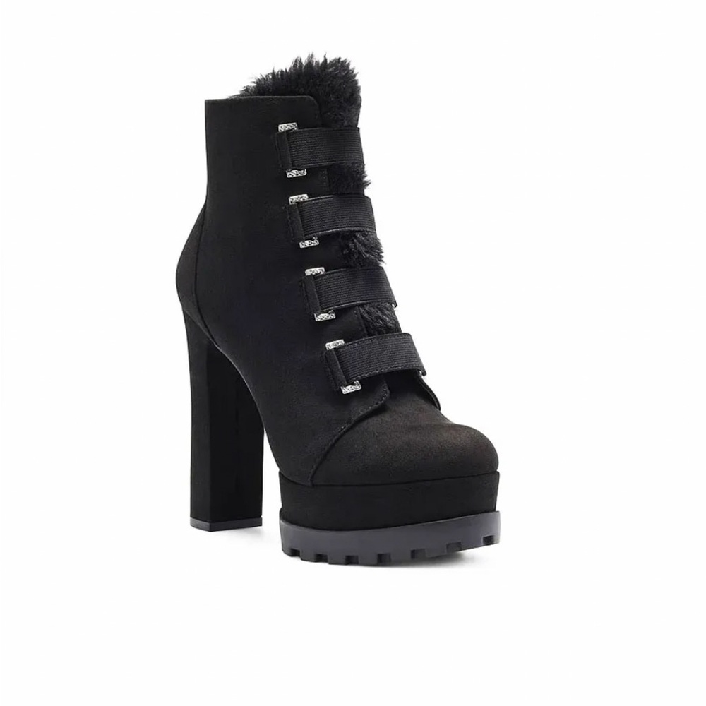 Elegant Black High Heel Platform Boots Jessica Simpson Irrena w/ Faux Fur